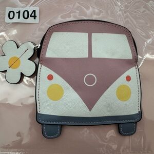 Retro 90s VW bus flower Coin Purse with Flower Charm nwot